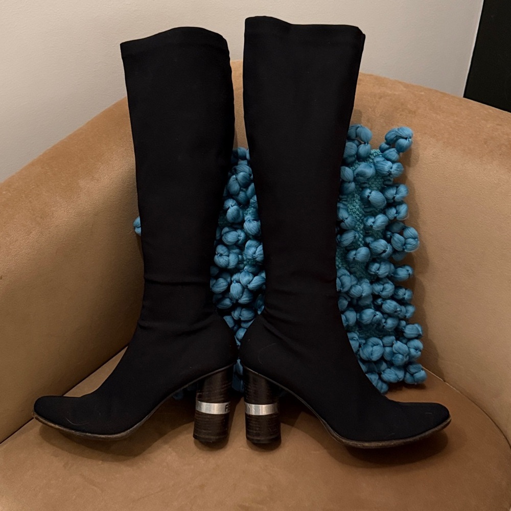 FENDI Black Fabric Knee High Boots 38 37 37.5 7 7.5